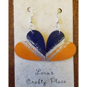 Chicago Bears Orange Blue Heart Mandala Wooden Earrings